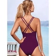 thumbnail image 6 of Women Wrap Push Up Swimsuit Tummy Control Bathing Suit Grape S, 6 of 7