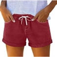 thumbnail image 3 of YHAJDS High Waisted Shorts Women Solid Color Tencel Linen Straight Leg Folded Hem With Pockets Weekend Wear, 3 of 8