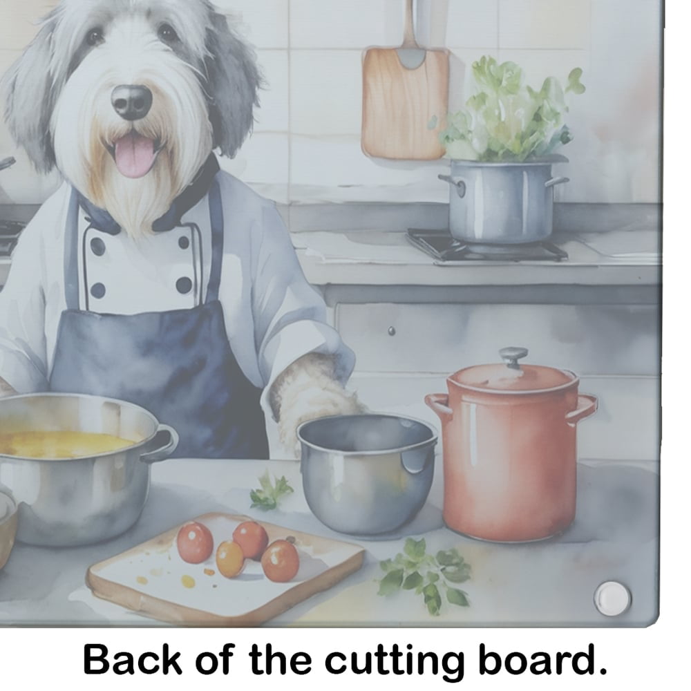 Old English Sheepdog The Chef Glass Cutting Board 12 in x 15 in