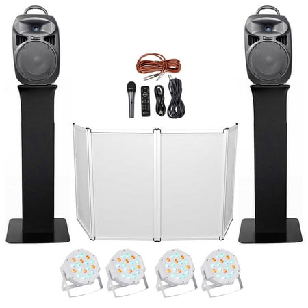 DJ Package w/Dual 8 Bluetooth Speakers+Mic+Tripod+Totem Stands+Façade + Lights