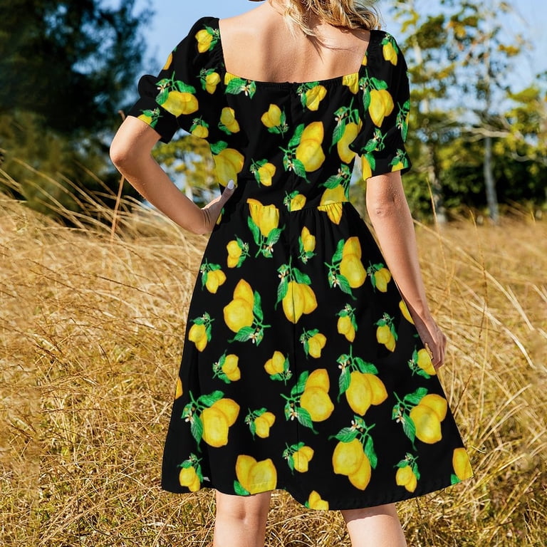Lemons & Black Sleeveless Dress women party dresses prom dresses Women long  dress - Walmart.com