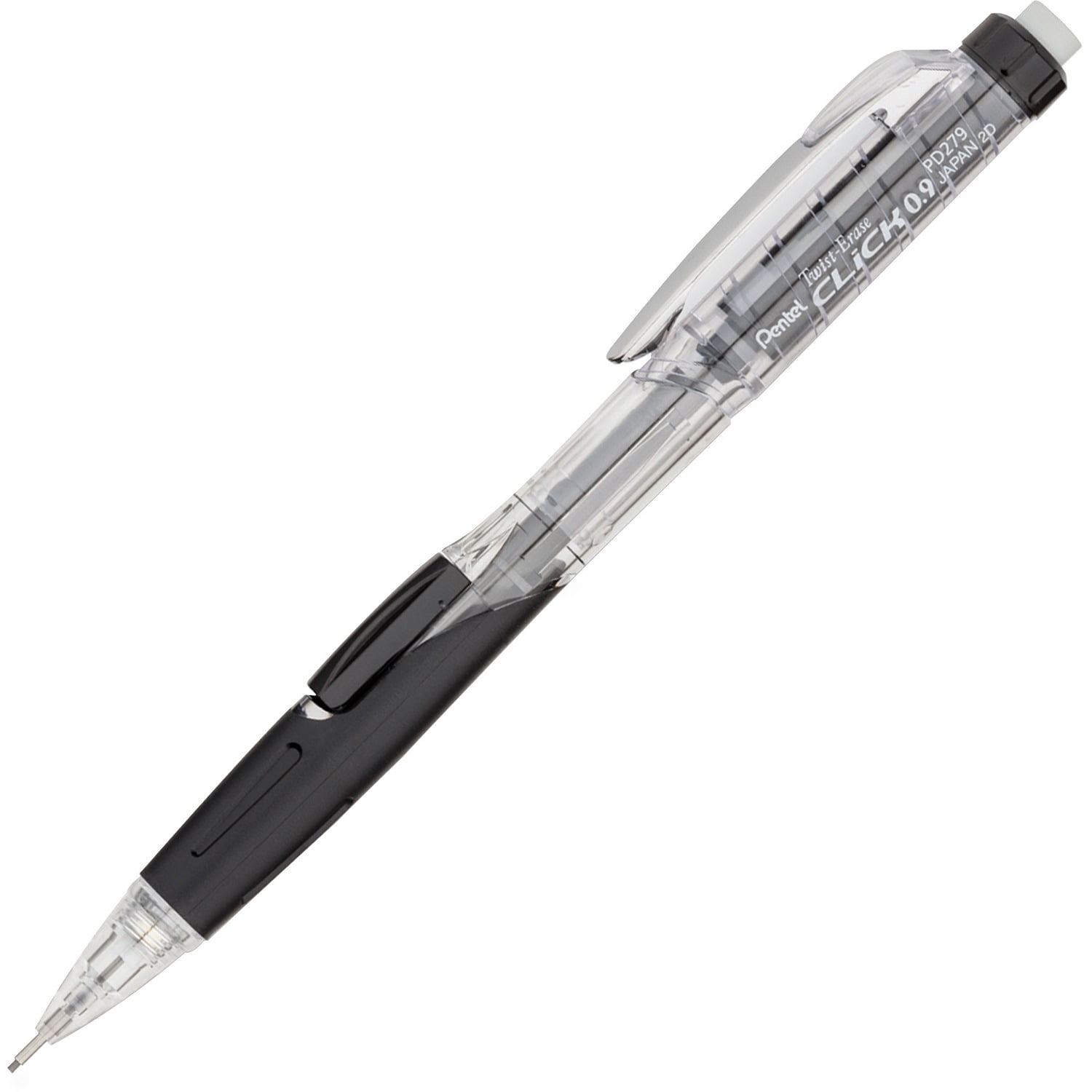 Twist-Erase CLICK Mechanical Pencil (0.9mm) CLEAR Barrel, Black Grip, 12 Count