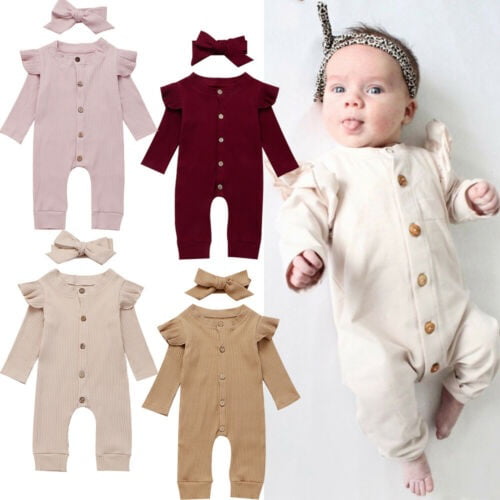 2PCS Newborn Baby Girl Boy Clothes Knitted Cotton Romper Jumpsuit Solid Outfits 