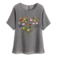 thumbnail image 1 of Camiseta de Mujer Camiseta de Manga Corta Impresión Casual Raglan Suelto de Lino Top Blusas, Cuello de la Tripulación, 1 of 4