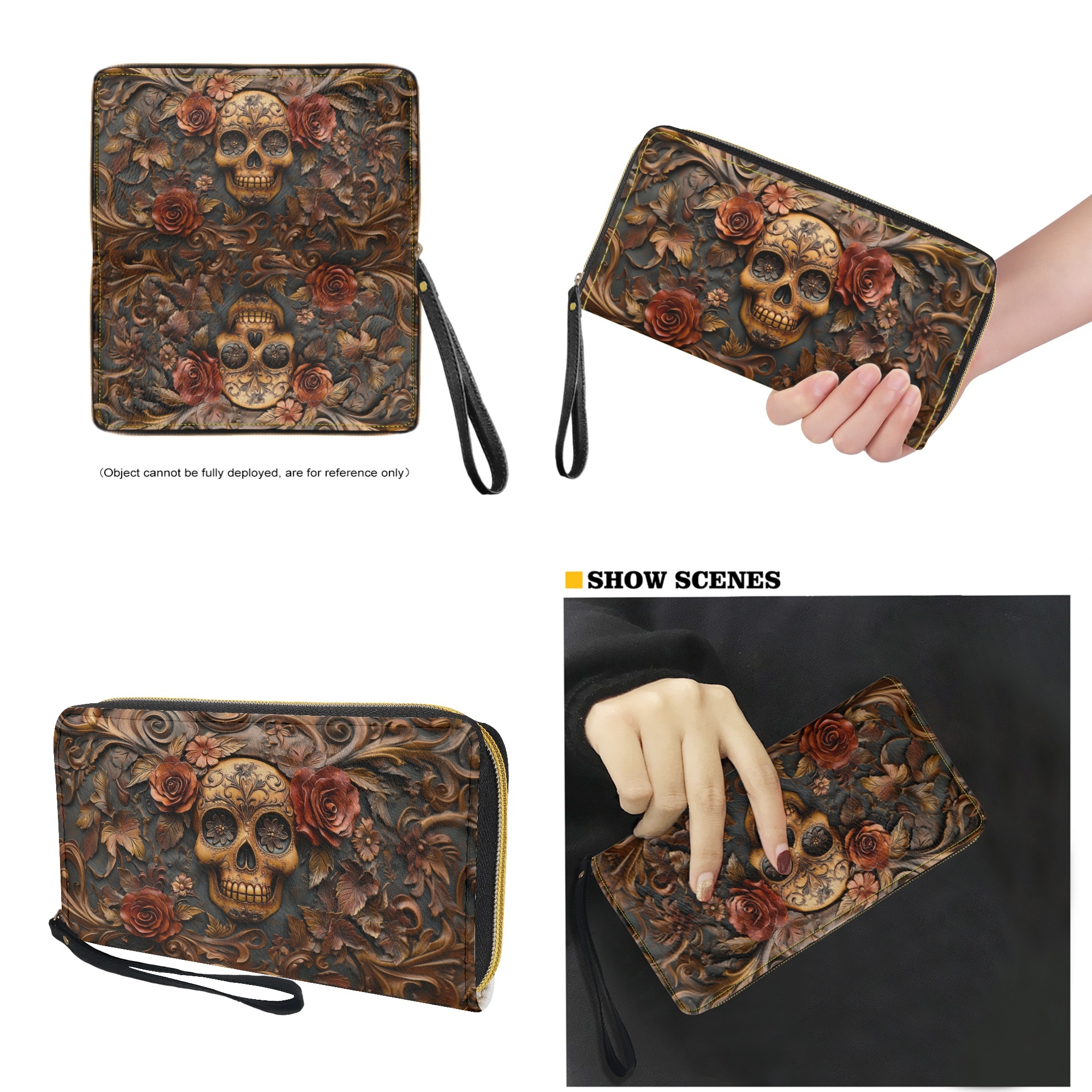 ZUXONGSY 3D Skull Rose Print Purses for Women Waterproof Handbag with Matching Wallet Set Leather Shoulder Bag Tote Satchel with Purse for Ladies Shopping