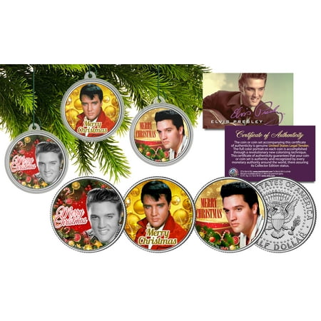 ELVIS PRESLEY JFK Half Dollar 3-Coin Set XMAS Tree Ornament Capsules -