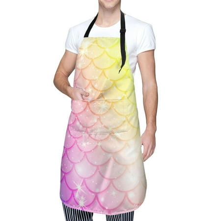 

Cauagu Fish Scale Aprons with Pockets Waterproof Apron for Women Kitchen Cooking Apron Adjustable Bib Aprons Chef Apron for Cooking Drawing Crafting