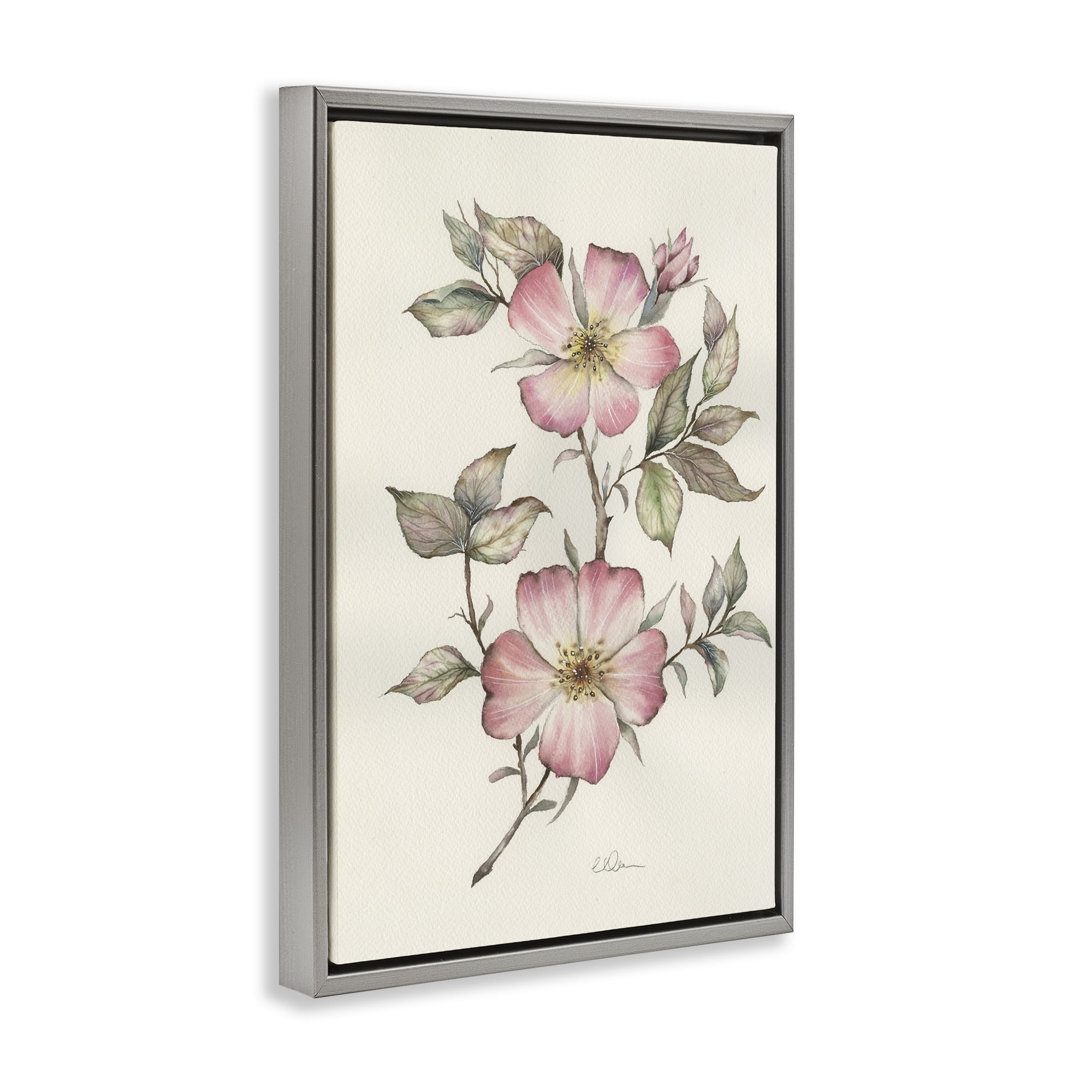 Stupell Industries Two Flowers Natural Study Gray Framed Floater Canvas Wall Art, design by Cady Driver