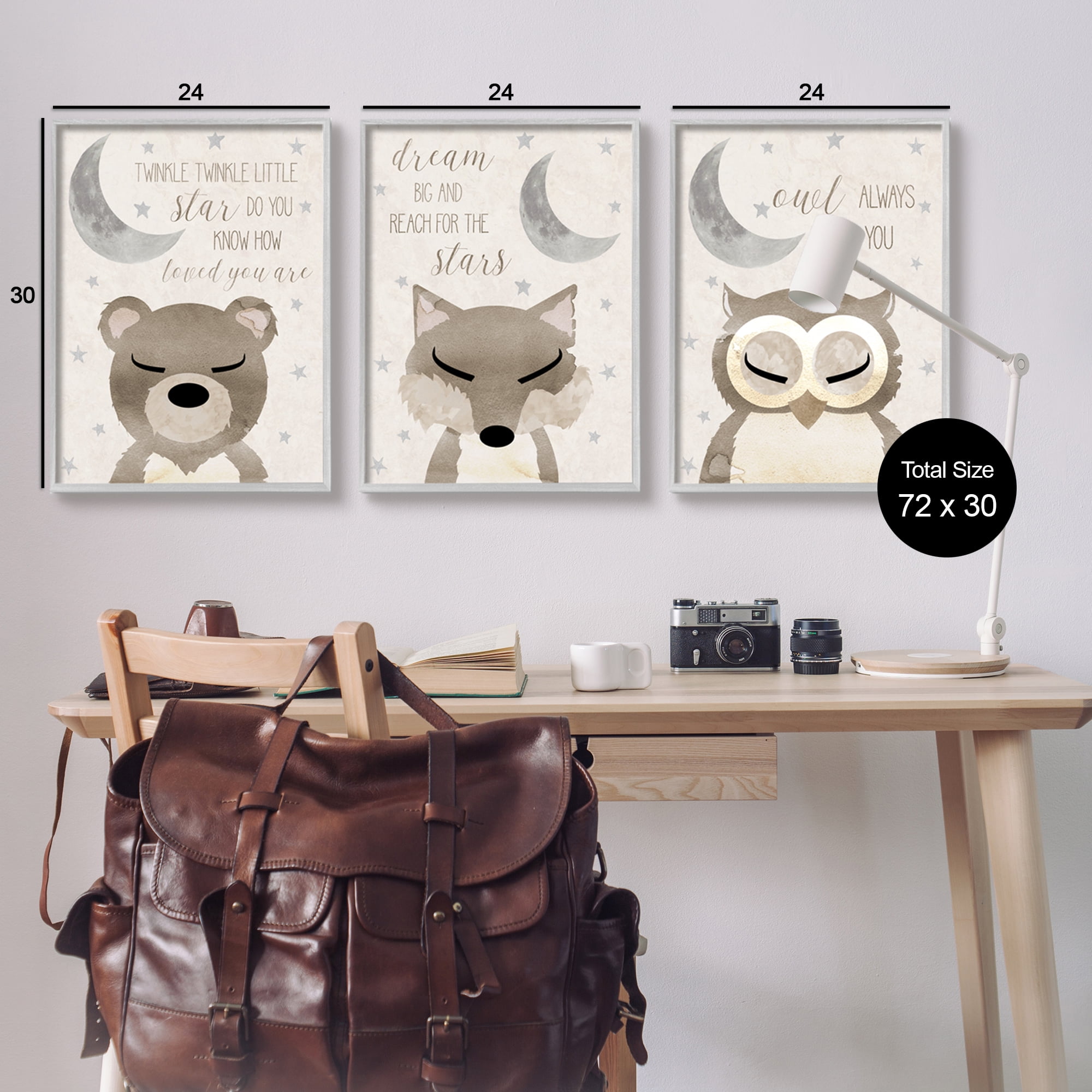 Stupell Industries Nighttime Animals & Lullabies Animals & Insects Painting Gray Framed Art Print Wall Art, 24 x 30, Set of 3