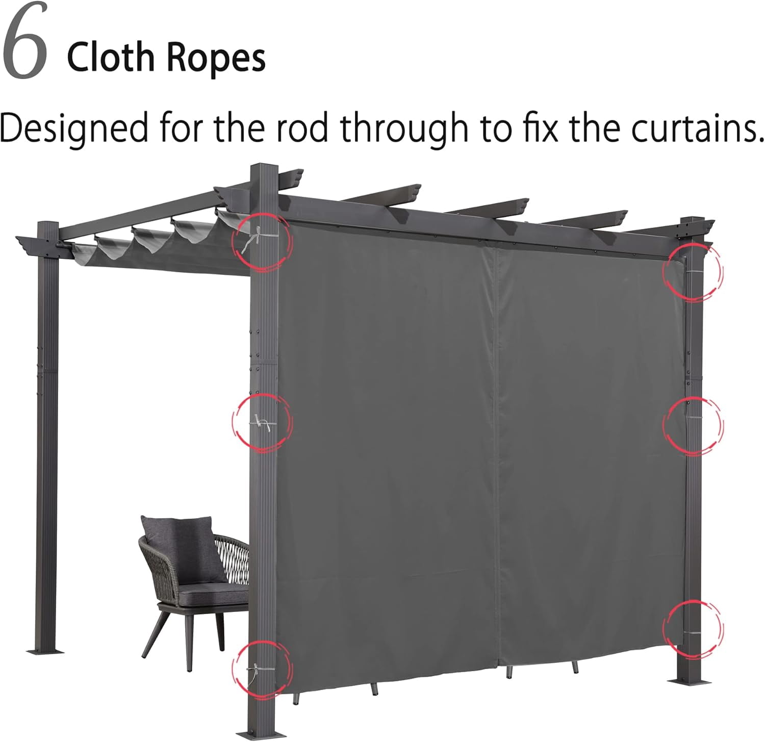 PURPLE LEAF Outdoor Curtains Privacy for 10' Side Pergola with Grommets and Rod Outside Porch Shade Patio Deck Retractable Replacement Gazebo Cabana Curtain Set of 2 Panels 49 x 82 inch Gray
