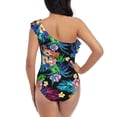 thumbnail image 5 of Sikiie Colorful Flowers Print Women One Piece Swimsuits Tummy Control One Shoulder Bathing Suits Ruffle Swimwear, From S to XXL-Large, 5 of 6