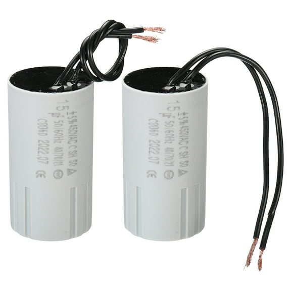 CBB60 15uF Running Capacitor, 2pcs AC 450V 2 Wires 50/60Hz Cylinder 70x38mm for Motor Start
