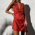 thumbnail image 2 of Vestido sin mangas de lino con cuello en V para mujer - Corte ajustado, color liso, falda chaleco de verano - S-XXL, 2 of 4