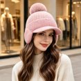 thumbnail image 5 of Fleece Beanie Hats with Earflaps Visor Brim Winter Knit Ski Cap Winter Hats for Women Pom Pom Ball Pink One Size, 5 of 5