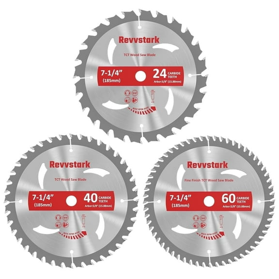 Revvstark 3 Pack Combo 7-1/4 Inch Circular Saw Blades 5/8 Inch