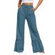 thumbnail image 1 of Pantalones casuales de pierna ancha para mujer - Dobladillo con volantes y ribete de encaje, cordón, poliéster, vacaciones/fiesta, S-XXL, 1 of 4