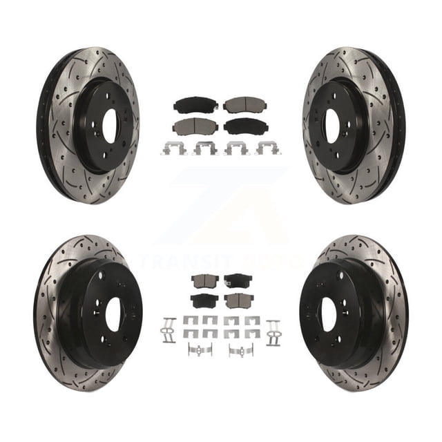 Transit Auto Front Rear Coated Drilled Slotted Disc Brake Rotors and Ceramic Pads Kit for Car Acura RDX KDC-100414