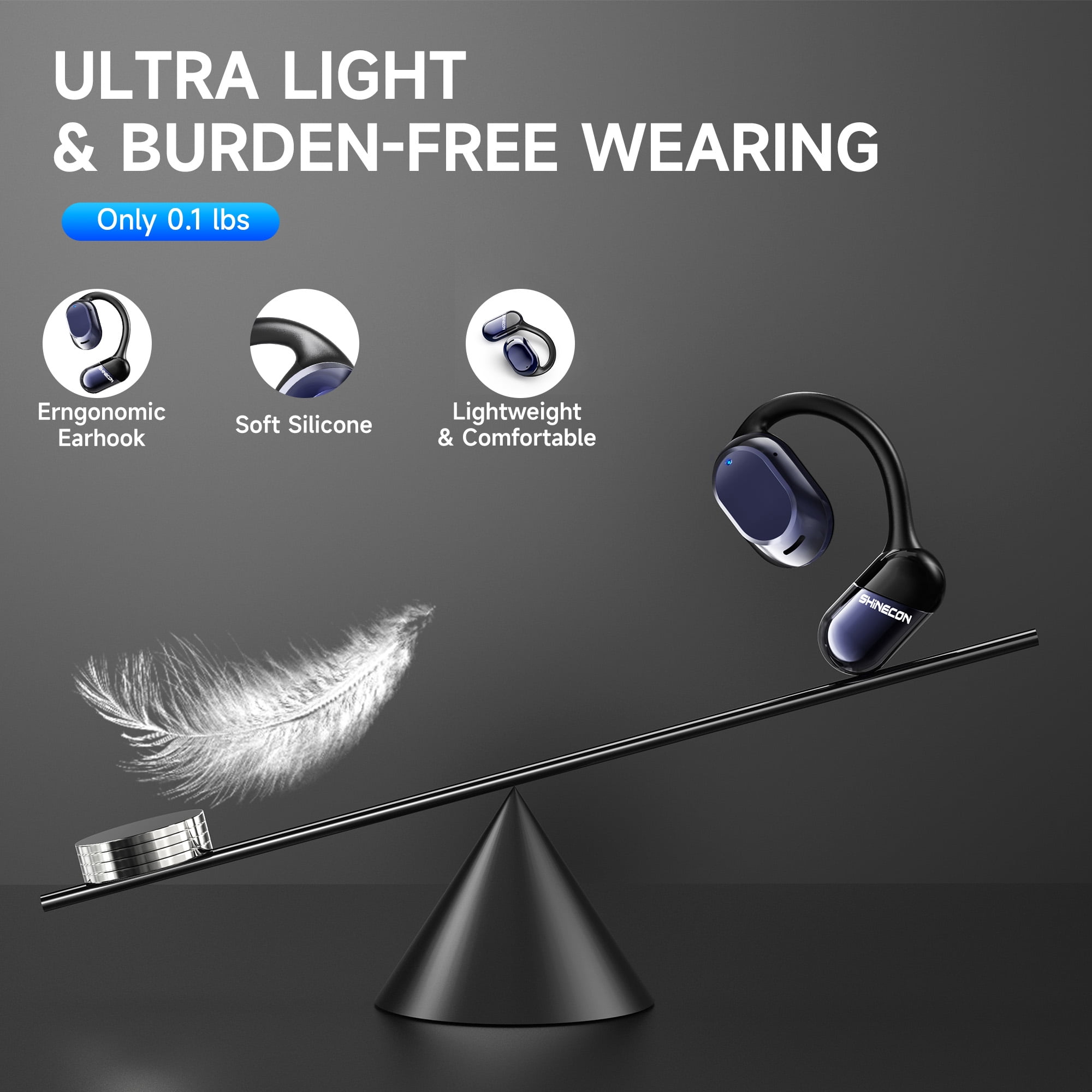 Open Ear Headphones, Wireless Earbuds Bluetooth 5.3 Air Conduction Headphones with Earhooks and Mic, Utra-Light, 48H Playtime, Waterproof Sport Headphones for Running Cycling Workout Driving