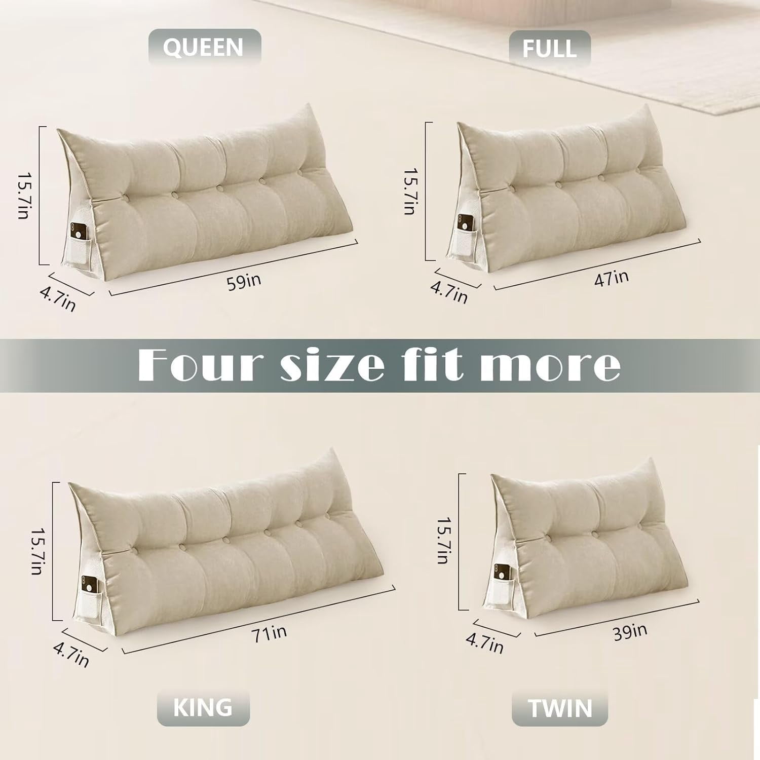 Triangular Headboard Pillow Twin XL, Ergonomic Wedge Triangular Bolster Cushion – Headrest & Backrest for Dorm Beds, Sofas, and More