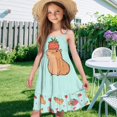 thumbnail image 4 of Uourmeti Capybara Donuts Print Girls Dress Causal Summer Spaghetti Strap Tank Swing Dress 11-12Y Causal Sleeveless School Holiday Clothes Mid Tiered Skater for Beach, 4 of 7