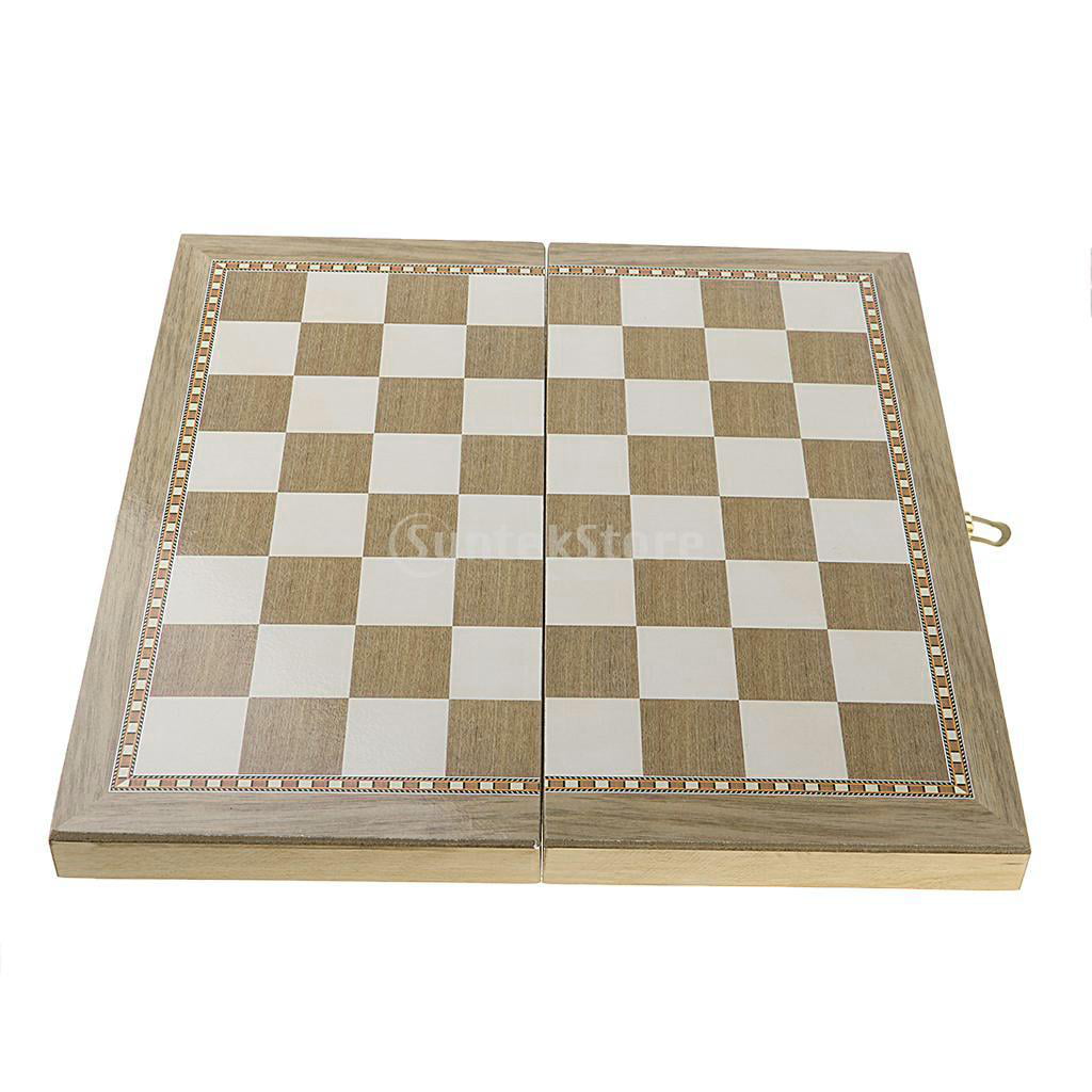 29x29cm Premium Folding Wood Chess Set Built in Storage & Round Extra Pieces