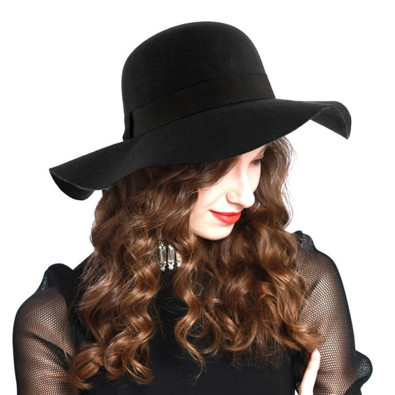 ANGELA & WILLIAM F2391 Women's Felt Floppy Hat with Black Grograin Band