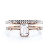 Art Deco 1.75 Carat Emerald Cut Diamond Moissanite Thin Engagement Ring, Slim Wedding Ring in 10k Solid Rose Gold, Gift For Her, Bridal Rings Set, Holiday Gift, Promise Ring, Anniversary Ring