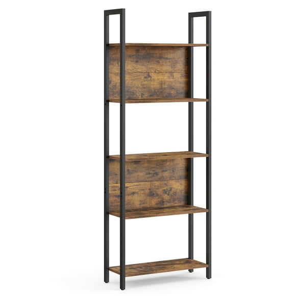 VASAGLE ALINRU Étagère de Rangement, Bibliothèque avec 5 Étagères, Cadre en Acier, pour Salon, Entrée, Bureau, Style Industriel, Brun Rustique et Noir