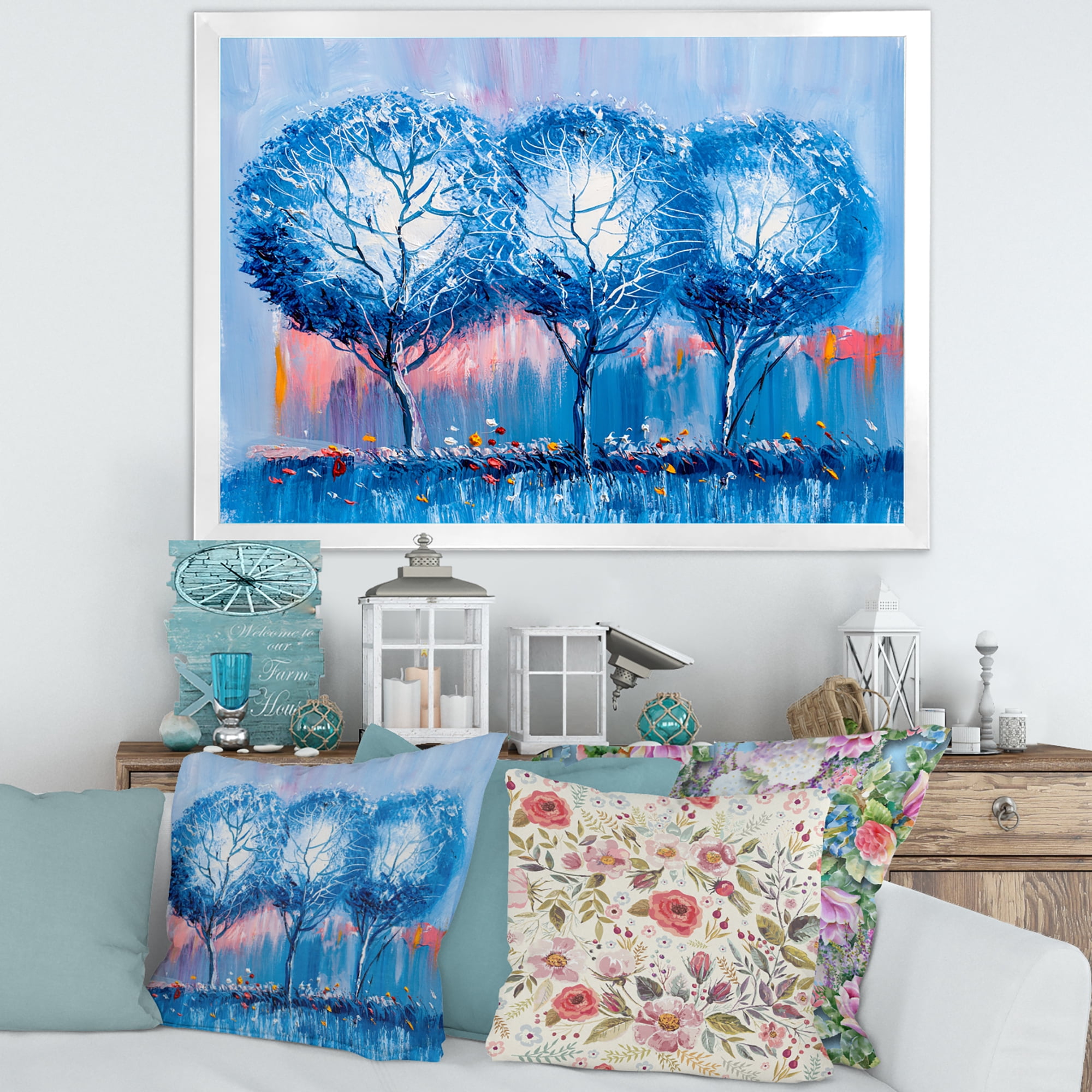 Designart 'Colourful Landscape Trees Impressionist III' Modern Framed Art Print