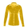 thumbnail image 3 of Lovskoo Long Sleeve Shirts for Women Velvet Button Down Shirt Casual Solid Color Single Breasted Fall Spring Loose Shirt Tops Blouse Yellow, 3 of 7