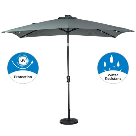 Sun Ray - 9'x7' Rectangular Solar Lighted Umbrella - Teal