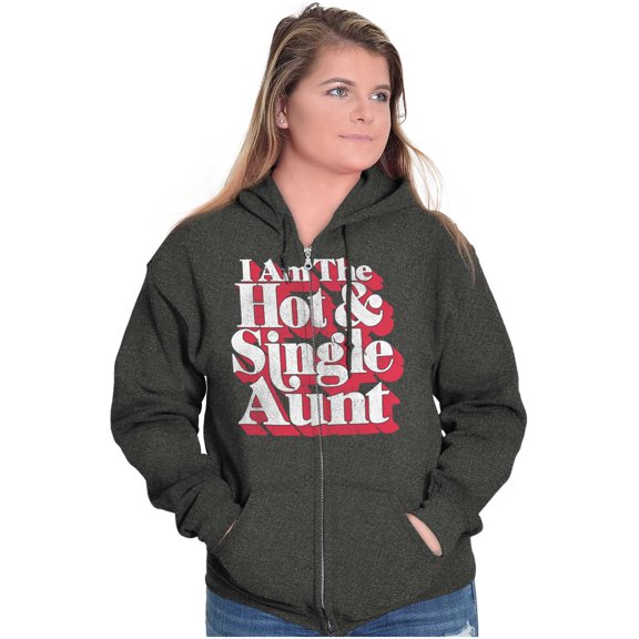 Single Cool Cute Funny Auntie Aunt Zip Hoodie Sweatshirt Women Brisco Brands S