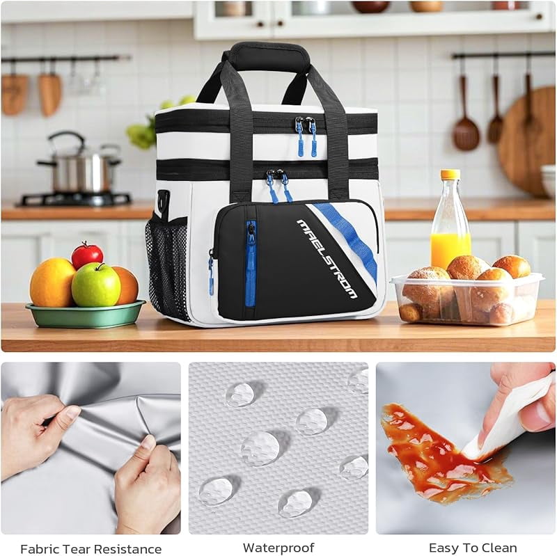 Maelstrom Lunch Box, 20L Insulated Lunch Bag for Men Women, Expandable Double Deck Leakproof Cooler Bag with 6 Pockets, Reusable Lunch Tote Bag for Work, Picnic