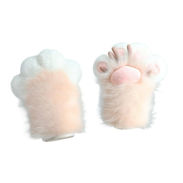 Guantes con forma de pata de gato para mujer, guantes de peluche para disfraz rosa