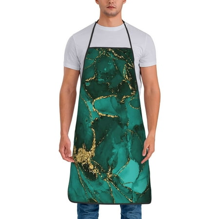 

Jgfou Green Gold Glitter Print Anti-fouling Apron for Men Women Waterproof Oil-Proof Kitchen Apron with Adjustable Straps Pocket and No-Pill No-Fade Fabric