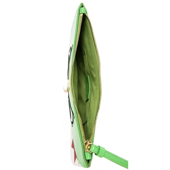 Moschino Cheap and Chic Italy Dino Green Patent Leather Monster Clutch New