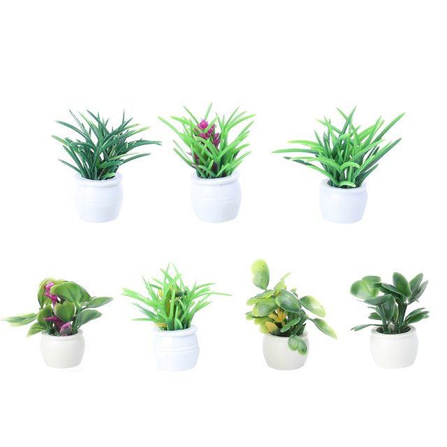 MasteelfCA 7 Pcs Handmade Materials Mini Potted Model Flower Pot Model Garden Landscape Layout Props Colorful Scenery Grass Mini Construction Model (3-5cm Style)