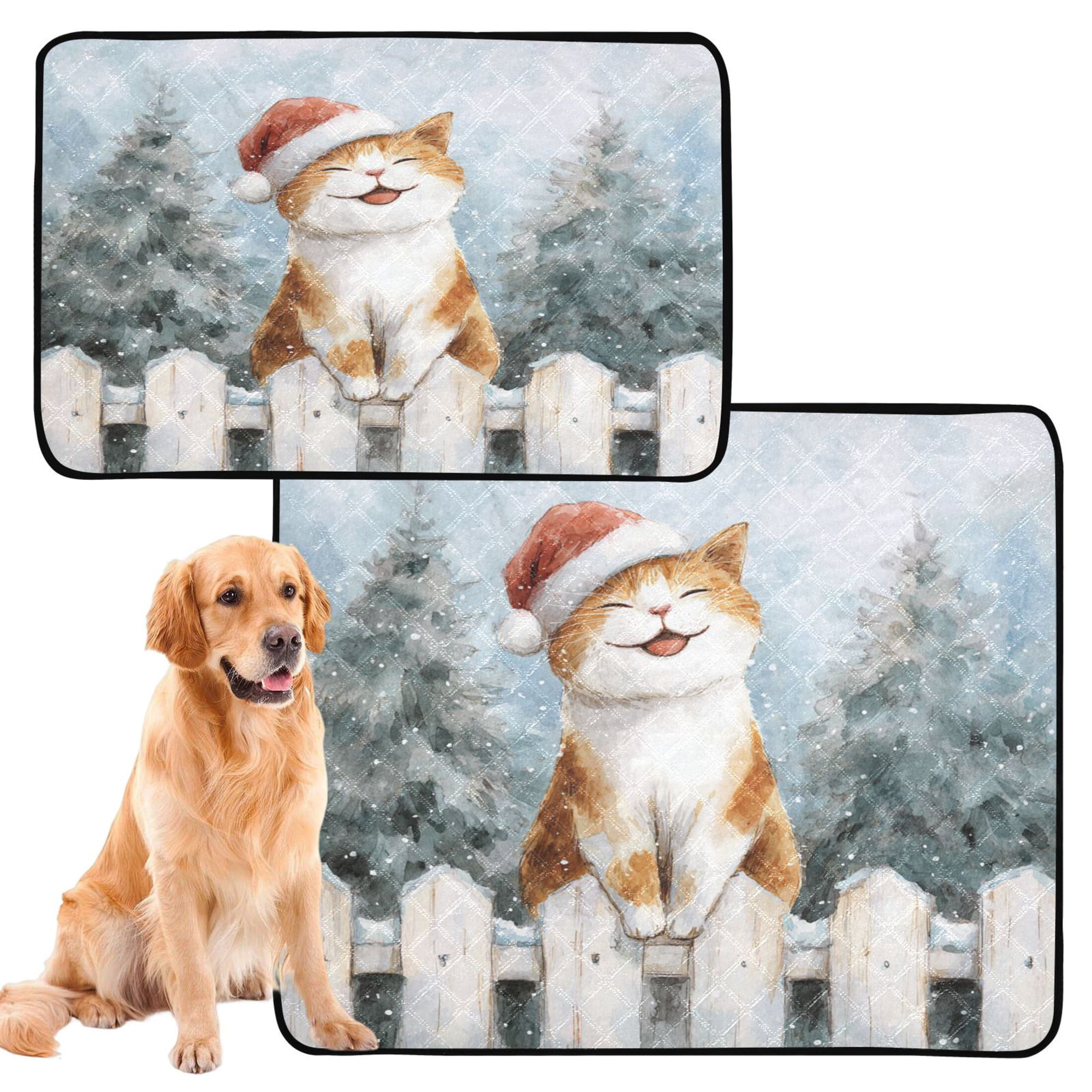 RMDQTR 2Pack Set of Medium and Large Pet Potty Pads Reusable Ultra-Absorbent Pet Training Pads Leak-Proof Pet Pads Cute and Brown Happy Cat