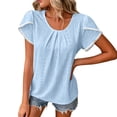 thumbnail image 2 of ClodeEU Women's Round Neck Flutter Short Sleeve Blouse,Solid Color Casual Loose Fit Top Sky Blue,Women's Plus M, 2 of 5