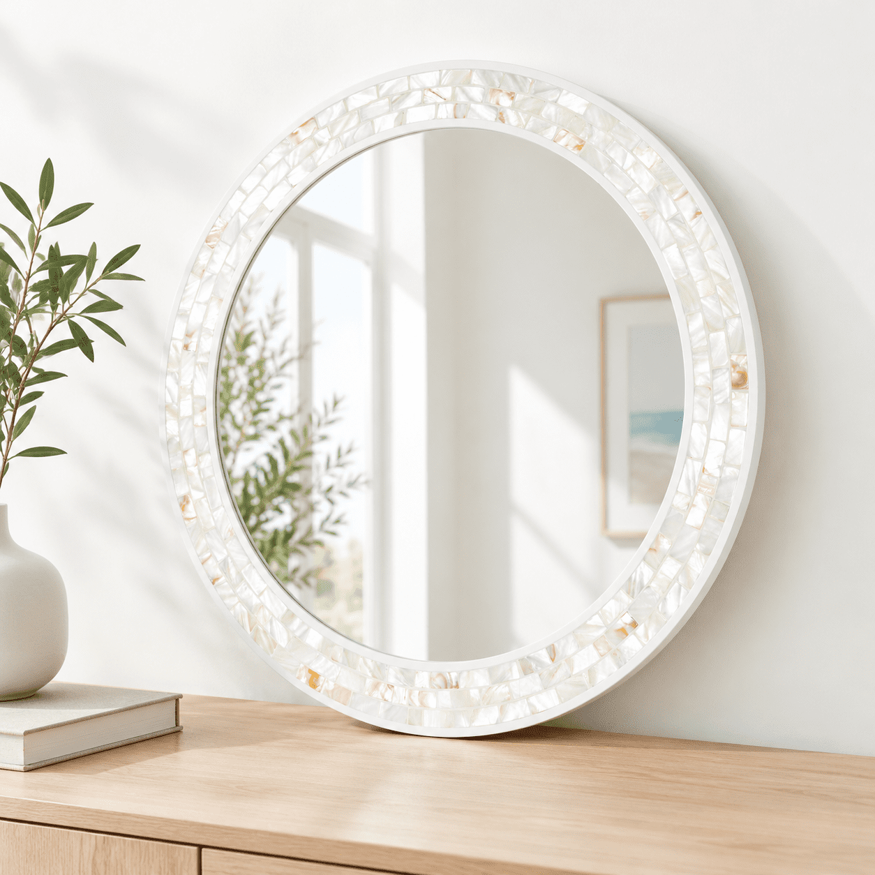 24 Inch Round Bathroom Mirror White Frame 24 L x 24 W Wall Decor for Bathrooms Bedrooms Living Rooms
