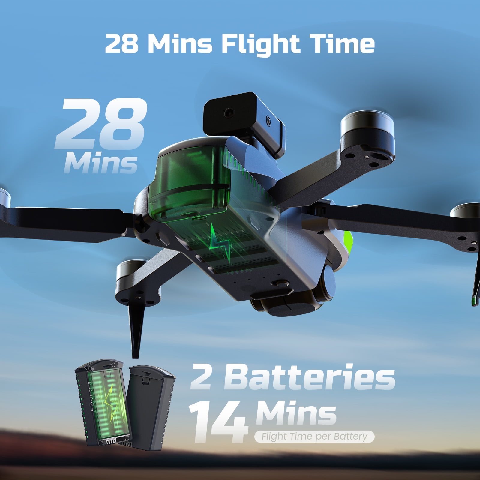 Wefone S5S Foldable Drones with Camera for Kids and Adults, Brushless Motor, 2 Batteries, Black