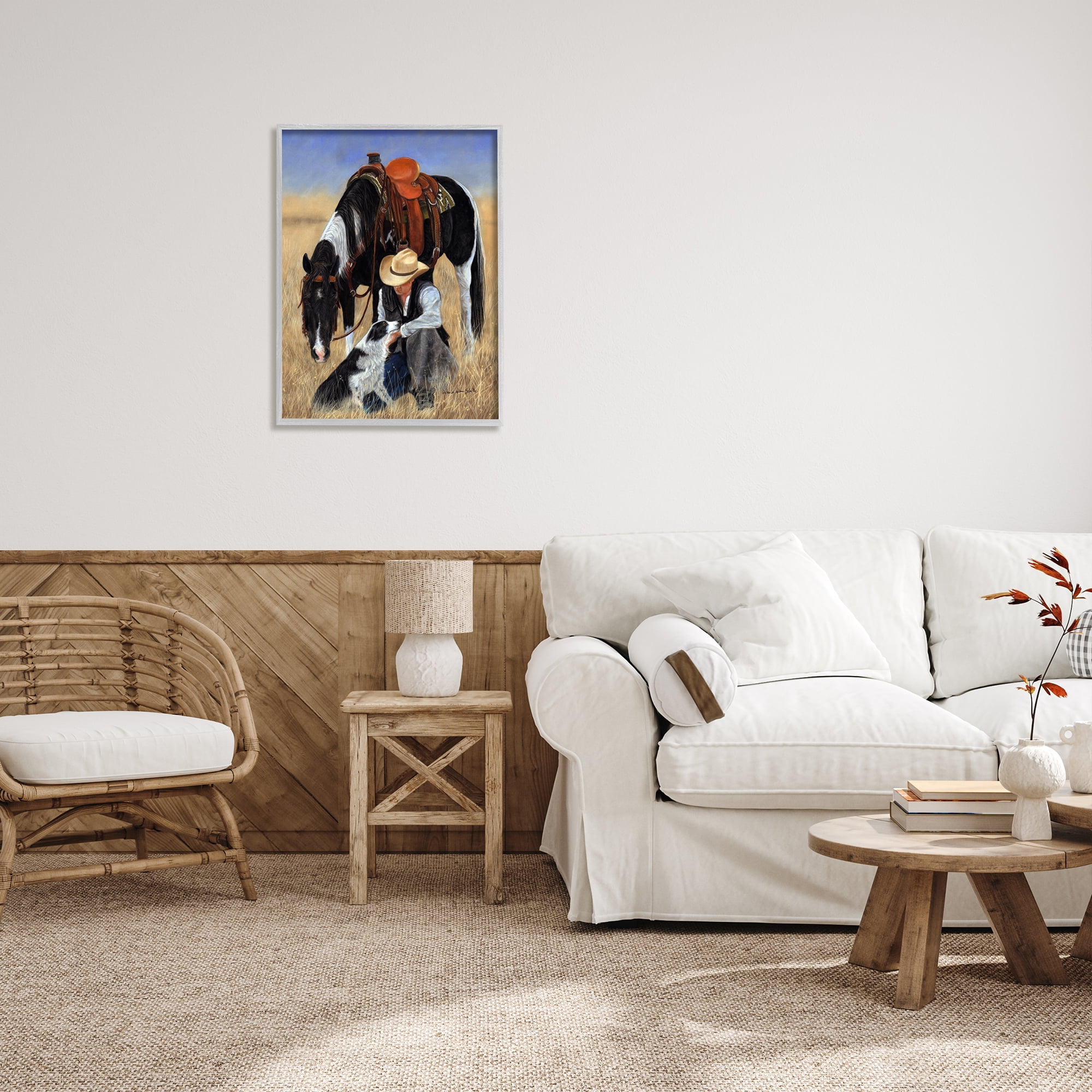 Stupell Industries Cowboy with Dog & Horse Animals & Insects Painting Gray Framed Art Print Wall Art, 24 x 30