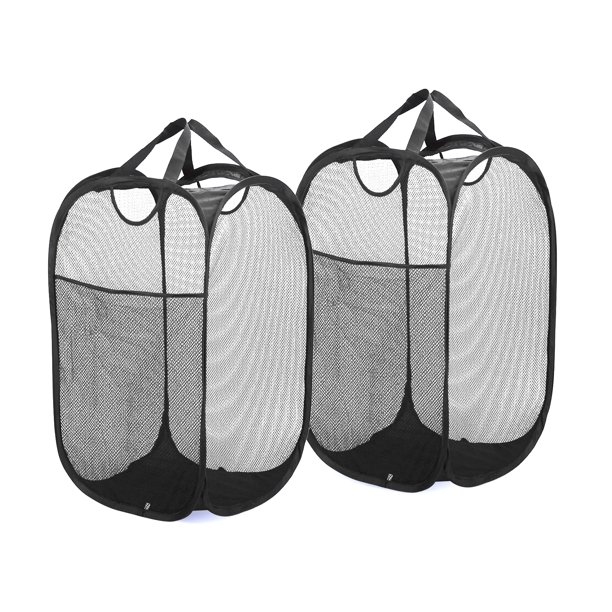 TechWonder Mesh Pop Up Laundry Basket With Side Pocket Black