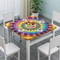 thumbnail image 3 of Colorful Rainbow Tie Dye Spiral Pattern Square Fitted Tablecloth with Elastic Edge,Square Table Cover,Washable Elastic Table Cover for Home Kitchen Party Decor 34"x34", 3 of 6