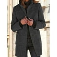 thumbnail image 2 of Women Winter Long Pea Coat Wool Blend Stand Collar Single Breast Thicken Blazer Jacket Black Flower L, 2 of 4