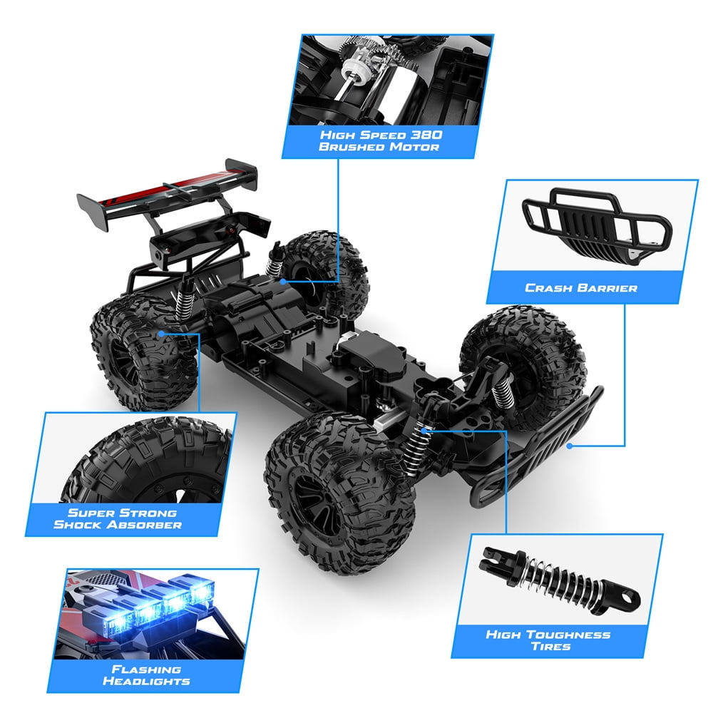 Growsly 33KM/H RC Cars Toys, 1:12 RC Monster Trucks Offroad Hobby RC Truck Toys with LED Headlight and Rechargeable Battery Gift for Adults Boys 5-12 Kids, Red