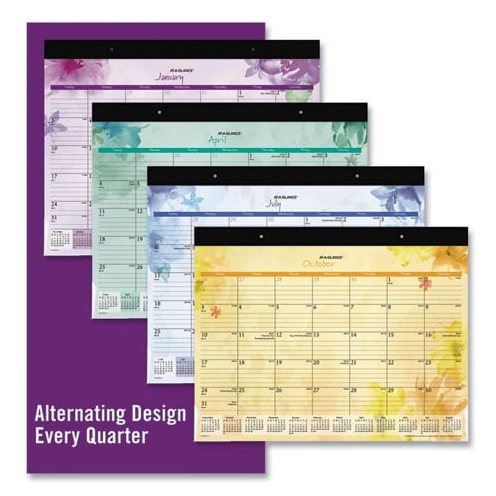 Beautiful Day Desk Pad Calendar, Floral Artwork, 21.75 x 17, Assorted Color Sheets, Black Binding, 12-Month (Jan-Dec): 2026 | Bundle of 2