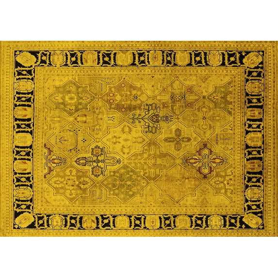 Ahgly Company Machine Washable Indoor Rectangle Oriental Yellow Traditional Area Rugs, 2' x 3'