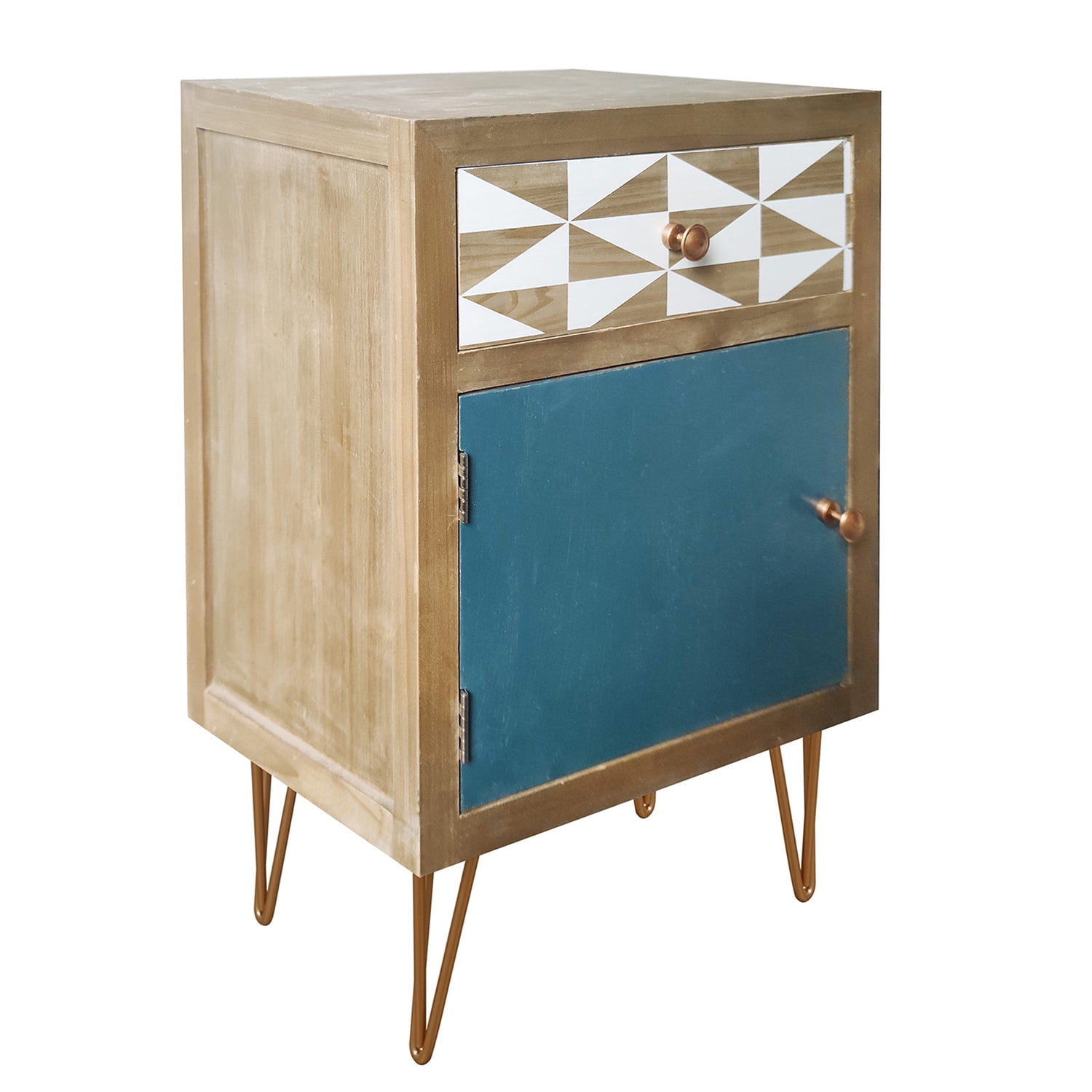 Kadyn Wooden Nightstand with One Drawer and One Cabinet, Modern Style Bedside Table with Metal Feet and Golden Handle, Storage End Table for Living Room and Bedroom, Natural Kadyn Wooden Nightstand with One Drawer and One Cabinet, Modern Style Bedside Table with Metal Feet and Golden Handle, Storage End Table for Living Room and Bedroom, Natural