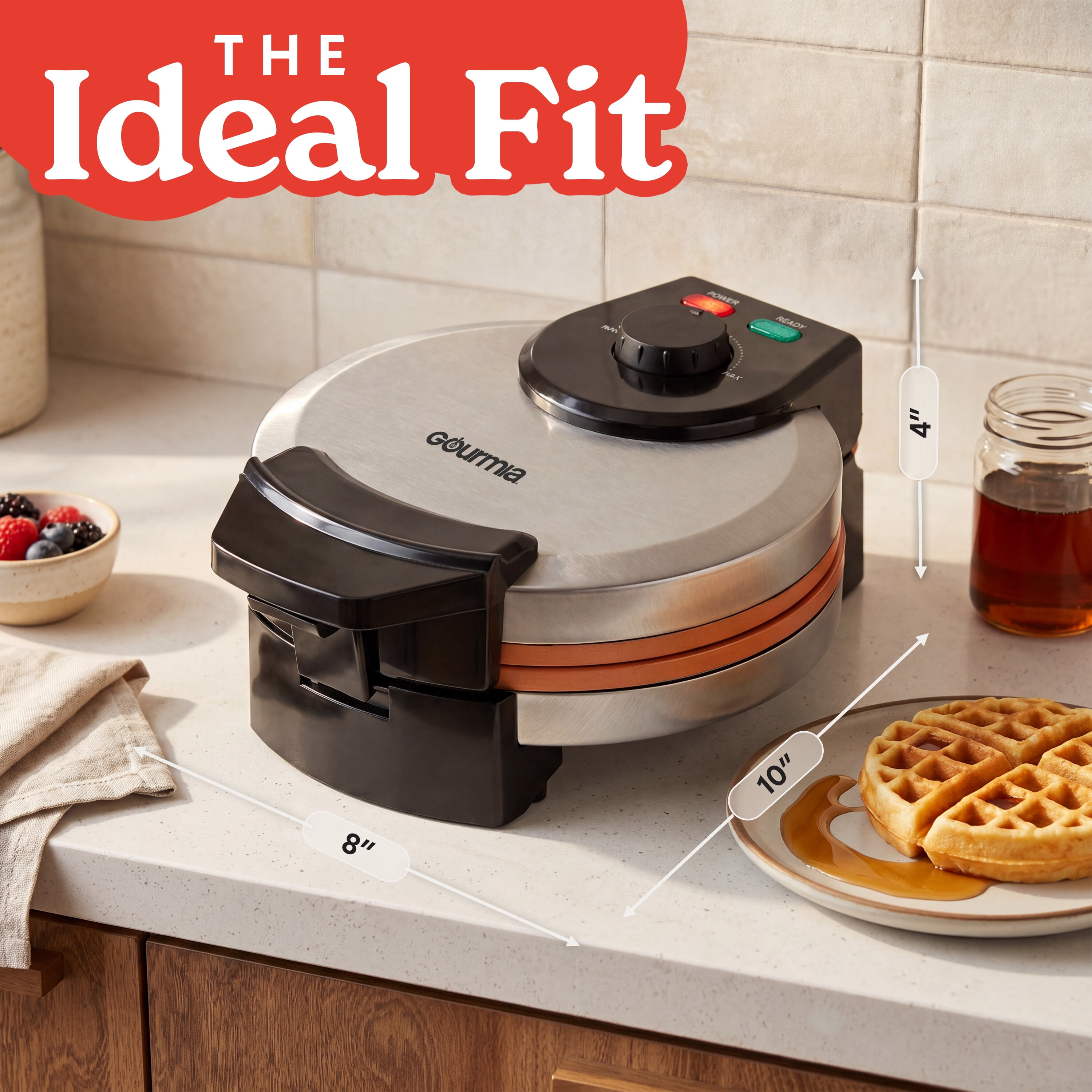 Gourmia Belgian Waffle Maker with Dual Heating, Nonstick Ceramic Plates & Browning Control